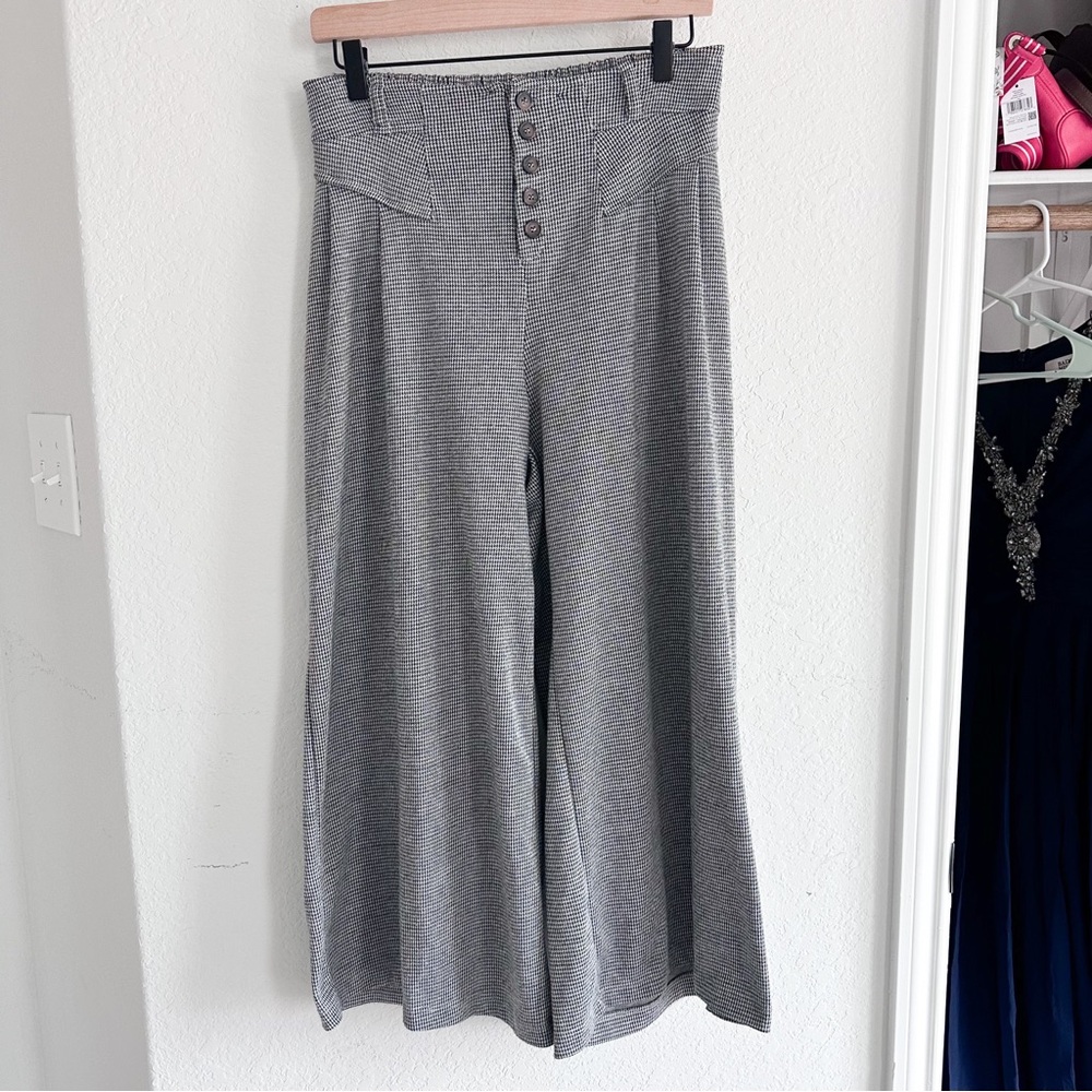Anthropologie Maeve Houndstooth Wide Crop Leg Pants Small